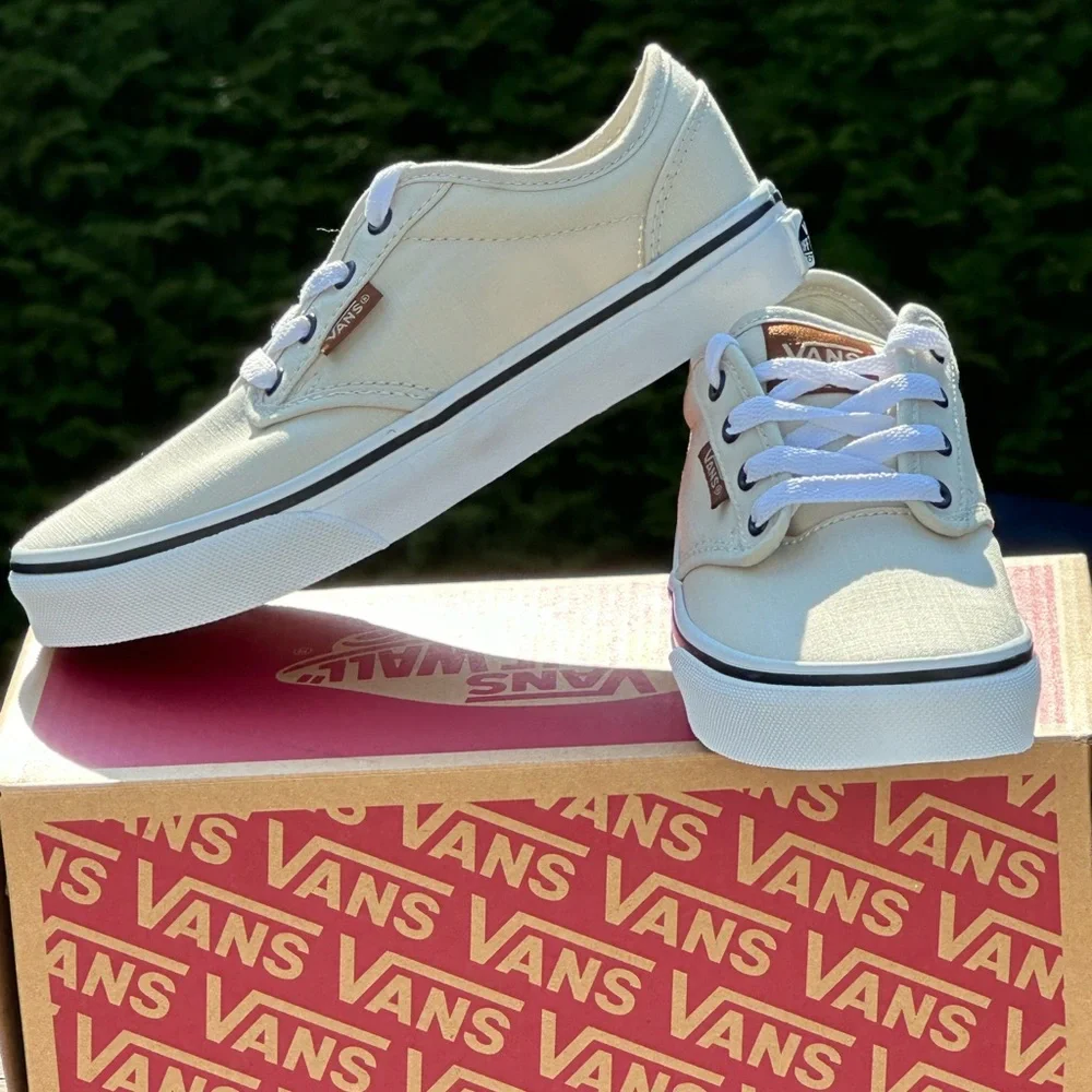Vans Youth Unisex Atwood Casual Sneakers Beige Canvas Sizes 11K 12K 1Y 4Y 5Y NEW